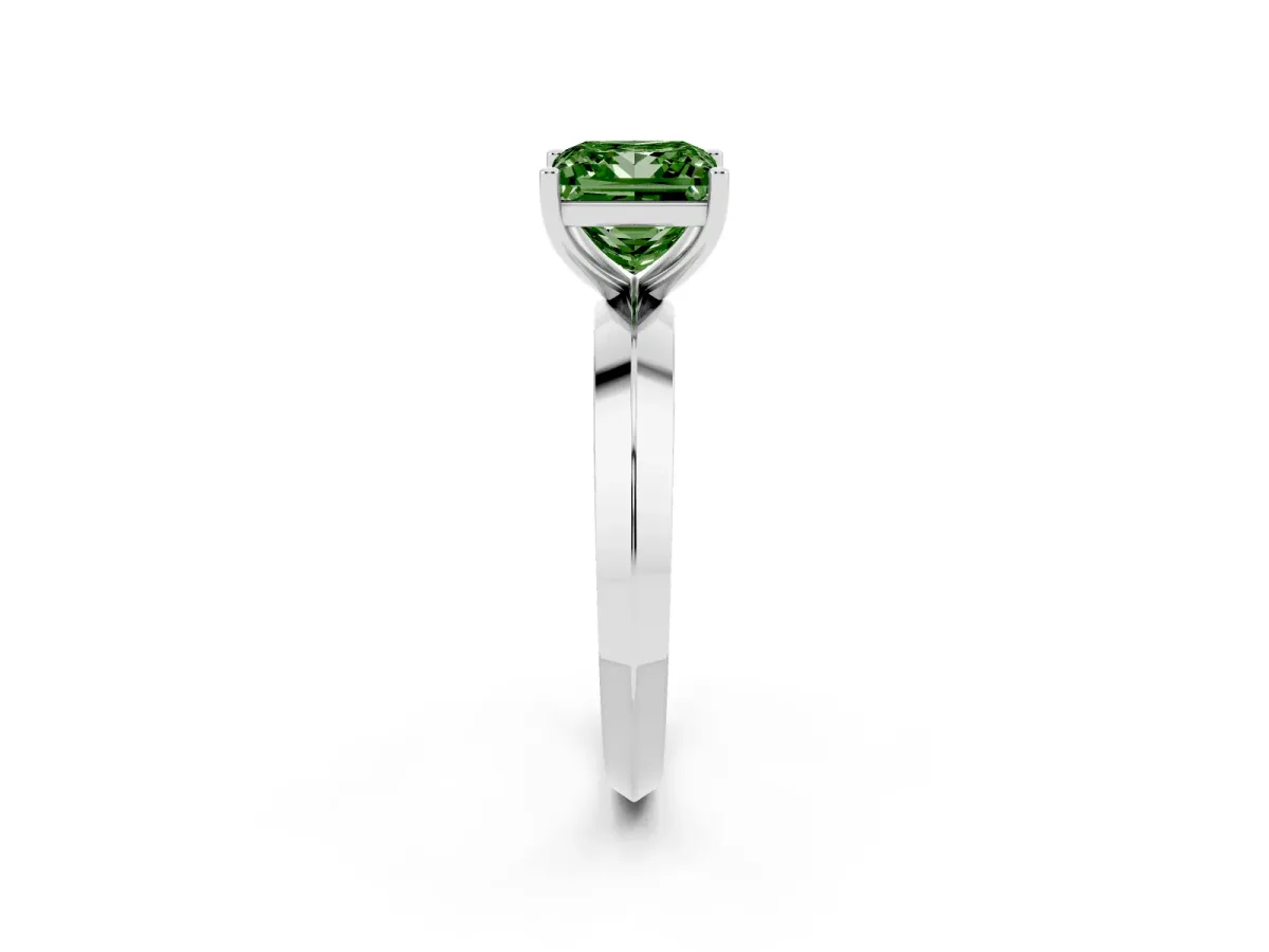 Fancy Green Princess Cut Cut Solitaire Engagement Ring with Flat Band and Four-Prong Setting Platinum