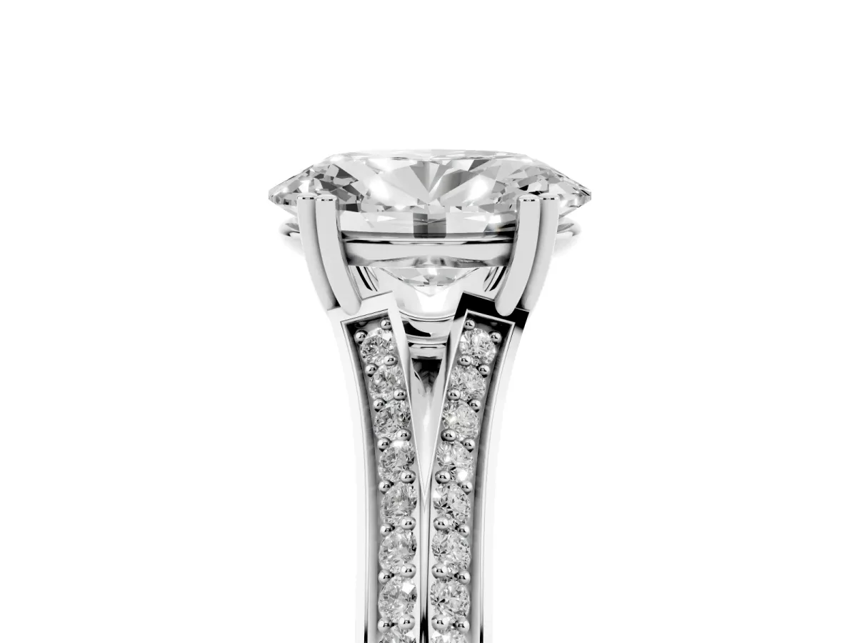 Oval Cut Diamond Split Shank Engagement Ring with Pavé Band White gold
