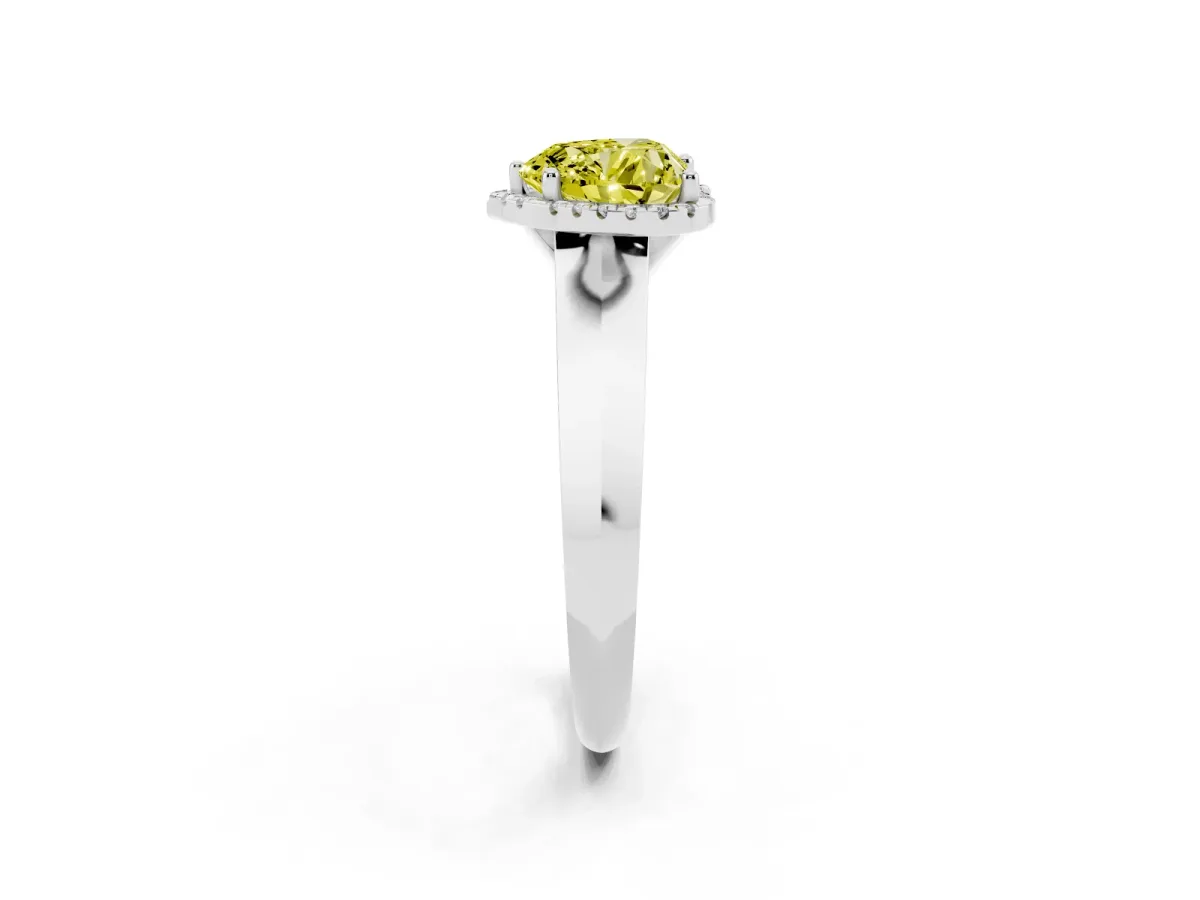 Fancy Yellow Heart Cut Halo Diamond Ring with Cathedral Band and Four-Prong Setting Silver