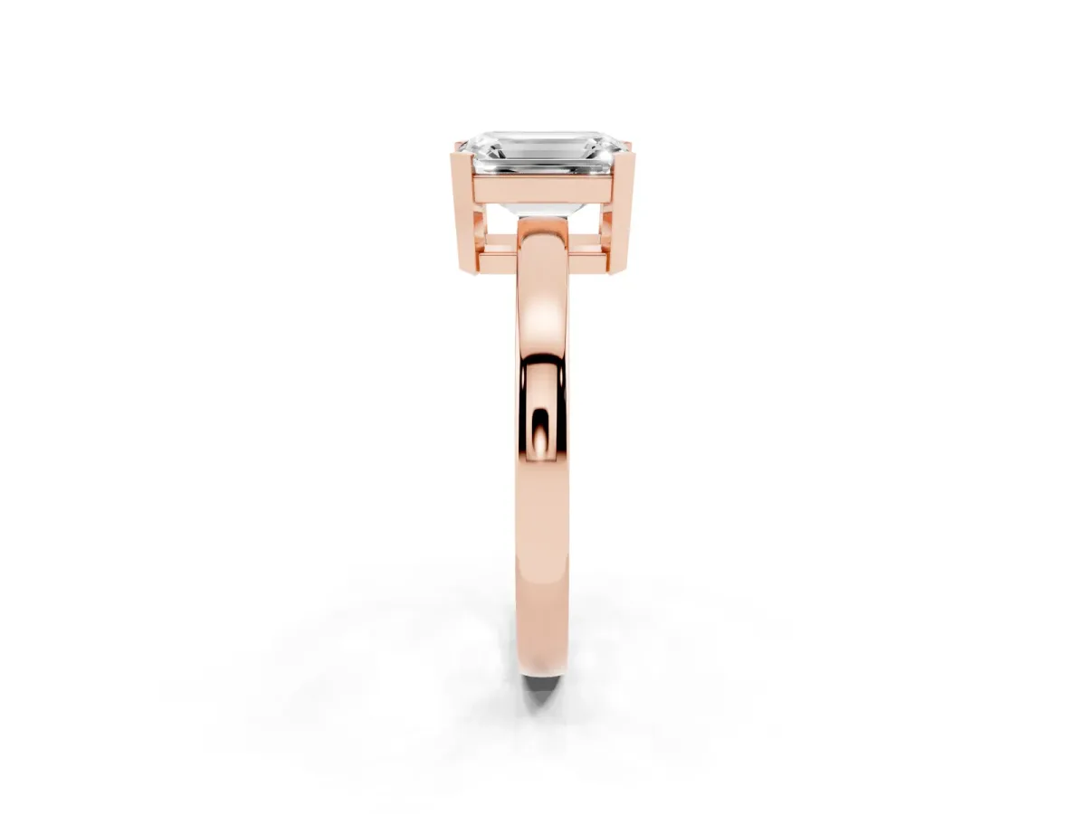 Emerald Cut Cut Solitaire Ring with Four-Prong Setting and Classic Band Rose gold