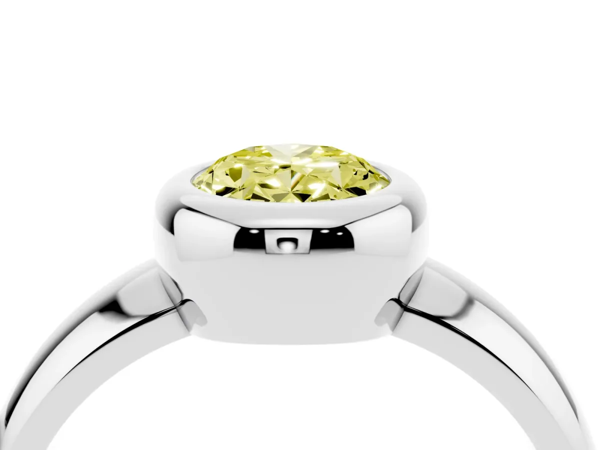 Fancy Yellow Bezel Set Oval Cut Solitaire Ring with Wide Band Platinum