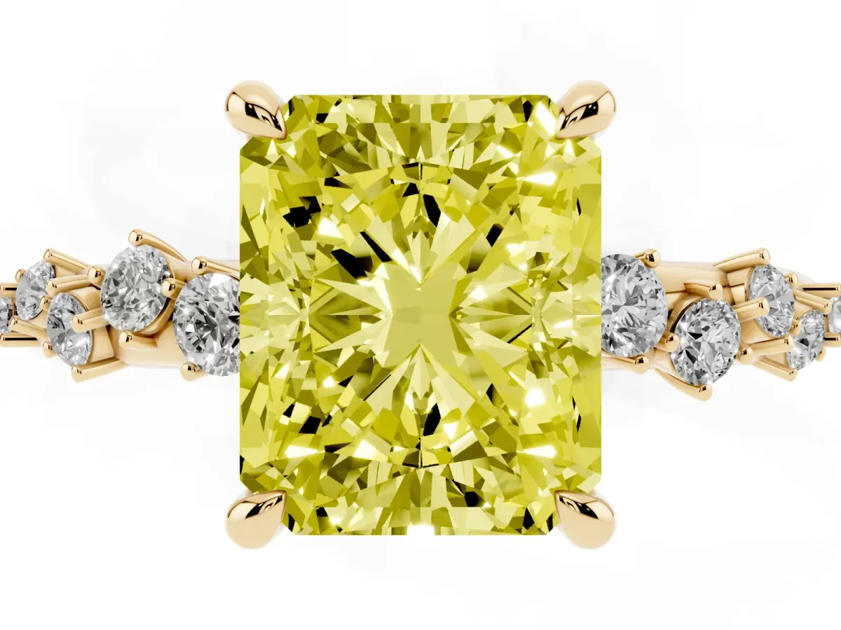 Fancy Yellow Radiant Cut Cut Diamond Vine Band with Four-Prong Setting Yellow gold