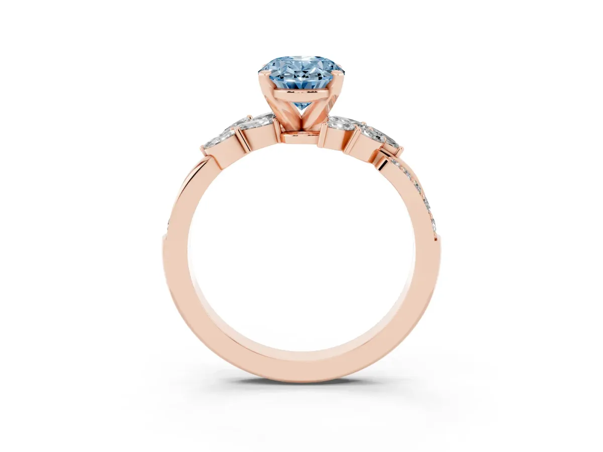 Fancy Blue Oval Cut Solitaire Marquise Twist Band with Six-Prong Setting Rose gold