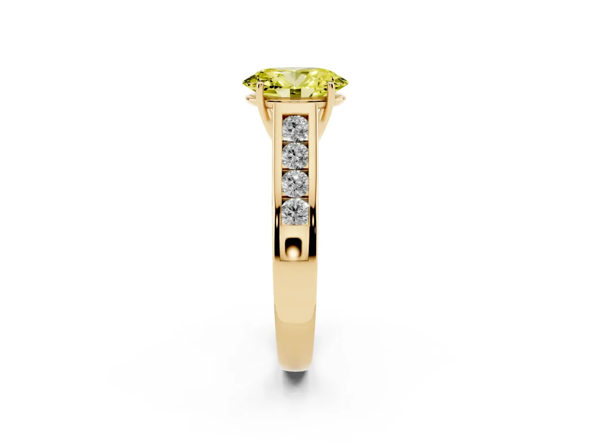 Fancy Yellow Oval Cut Solitaire Channel-Set Diamond Engagement Ring with Four-Prong Setting Yellow gold