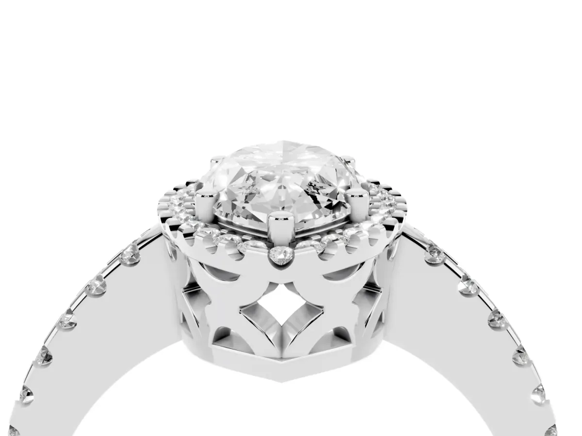 Marquise Cut Diamond Halo Engagement Ring with Pavé Band and Prong Setting Silver