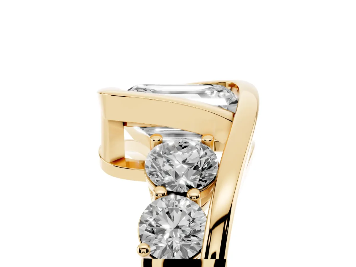 Bezel Set Emerald Cut Diamond Bypass Ring with Round Accents Yellow gold