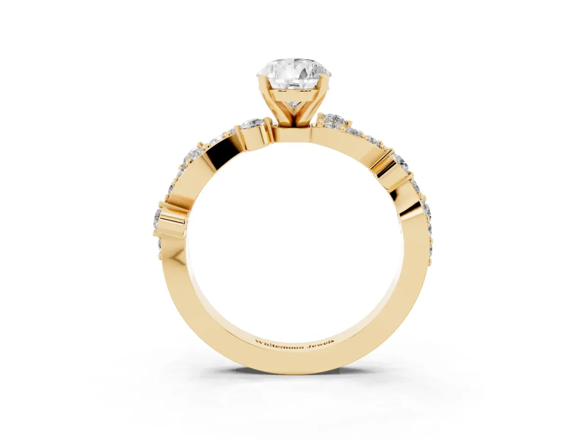 Pear Cut Cut Solitaire Diamond Twisted Band with Pave Setting Yellow gold