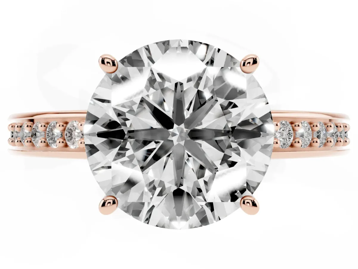 Round Cut Solitaire Pavé Band Prong Setting Ring Rose gold