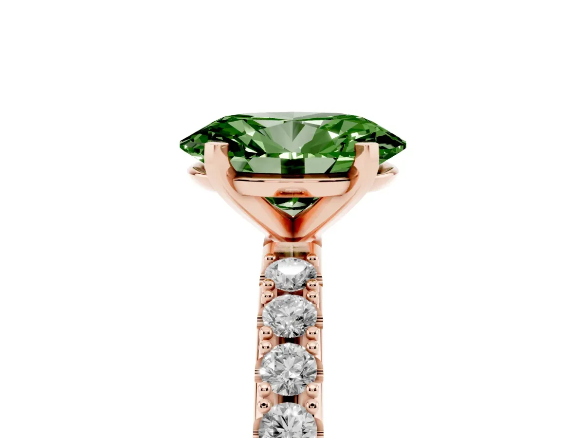 Fancy Green Oval Cut Diamond Solitaire Pavé Band with Four-Prong Setting Rose gold