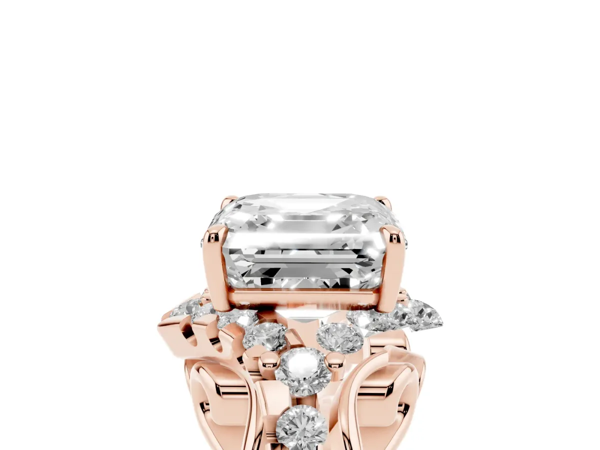 Asscher Cut Diamond Solitaire Ring with Hidden Halo and Pavé Band Rose gold