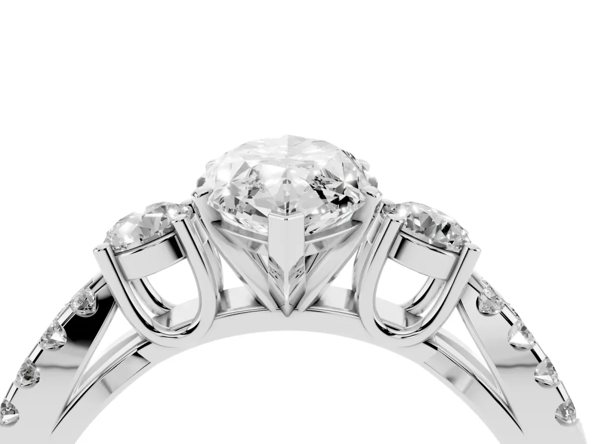 Marquise Cut Diamond Three-Stone Ring with Pavé Split Shank and Four-Prong Setting White gold