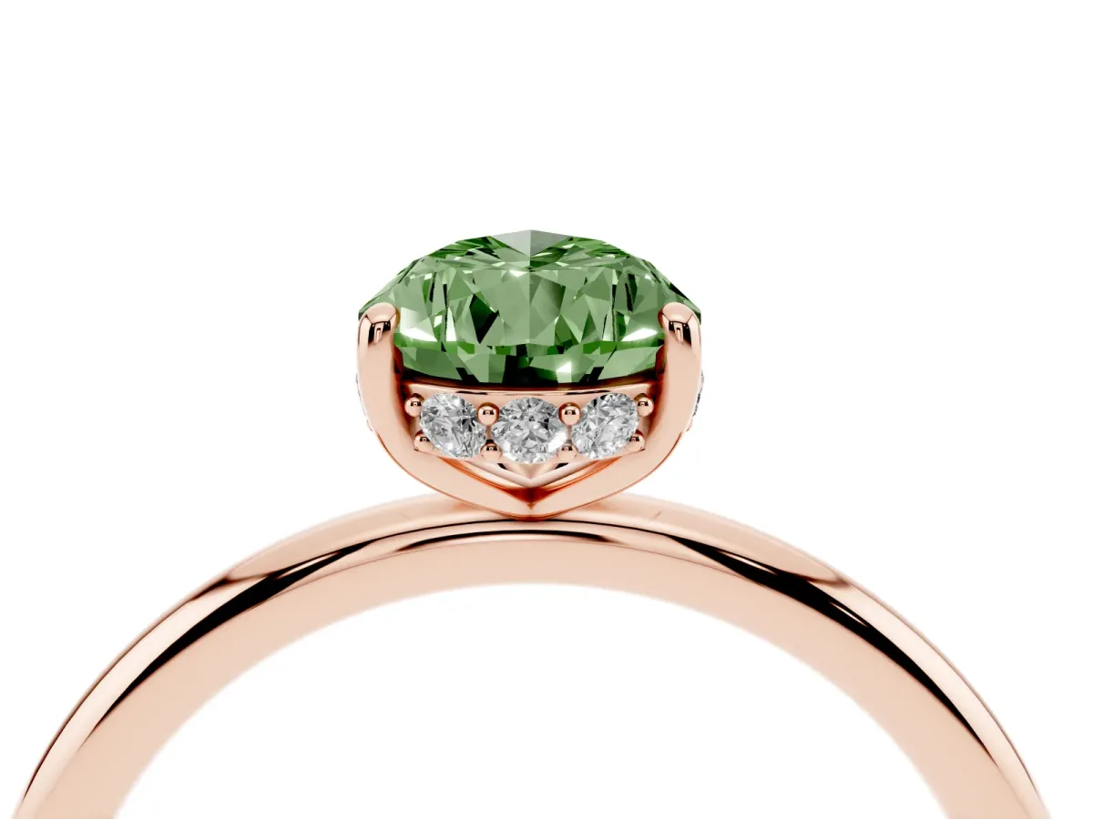 Fancy Green Pear Cut Solitaire Diamond Ring with a Classic Band and Four-Prong Setting Rose gold