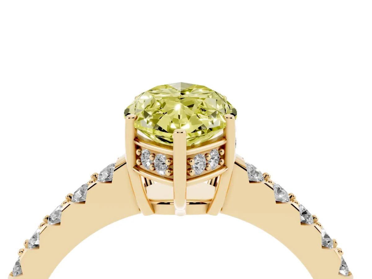 Fancy Yellow Marquise Cut Solitaire Diamond Engagement Ring with Pavé Band and Six-Prong Setting Yellow gold
