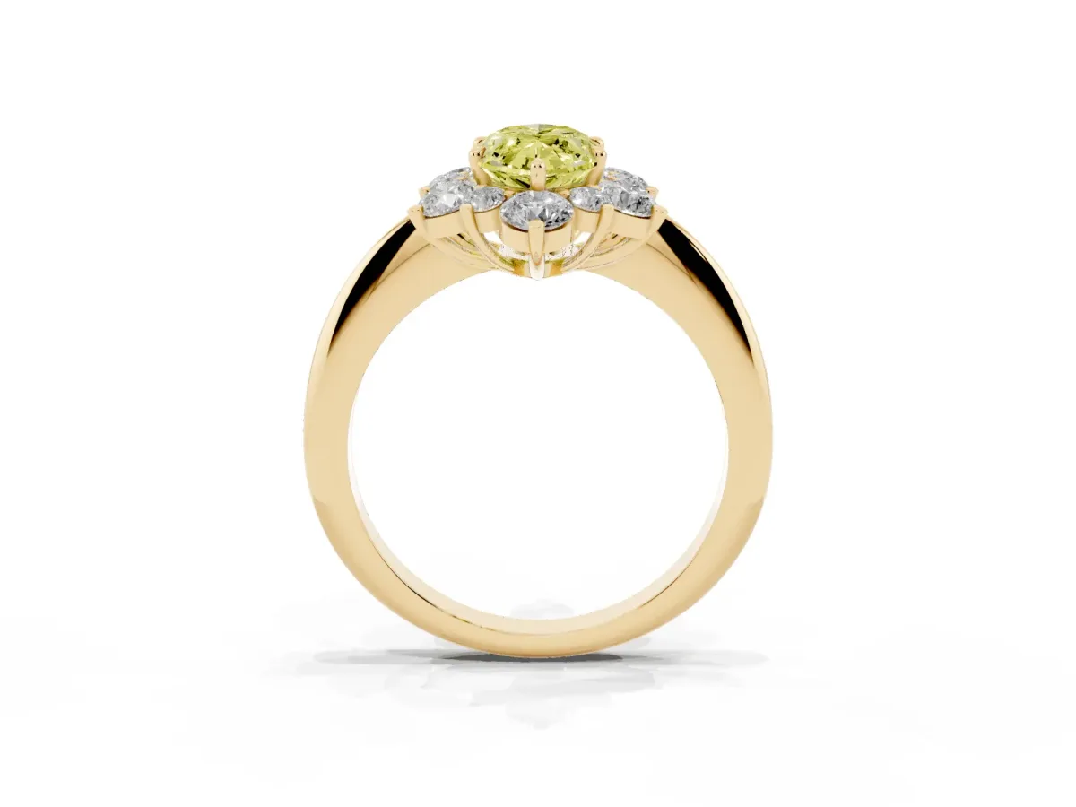 Fancy Yellow Marquise Cut Diamond Cluster Halo Ring with Solitaire Band and Four-Prong Setting Yellow gold