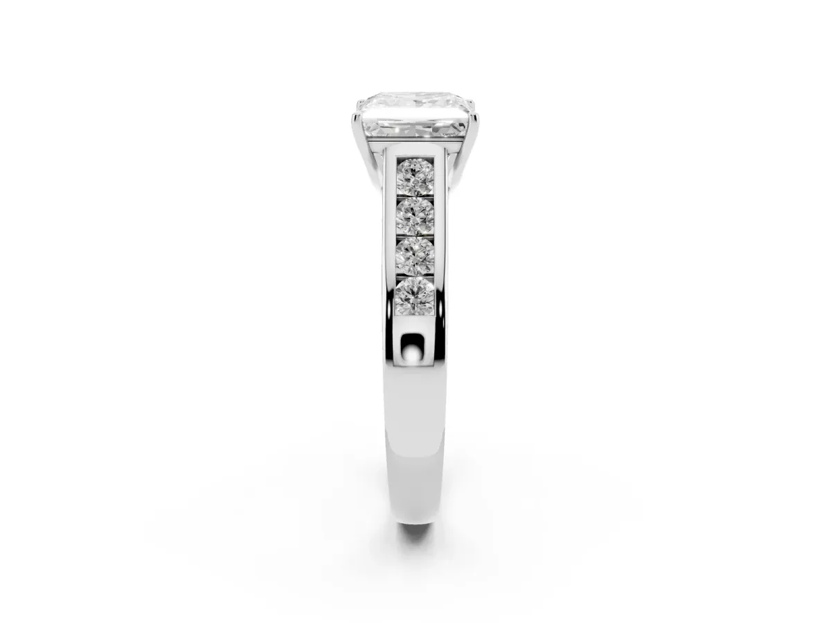 Princess Cut Solitaire Channel-Set Diamond Engagement Ring with Four-Prong Setting Platinum