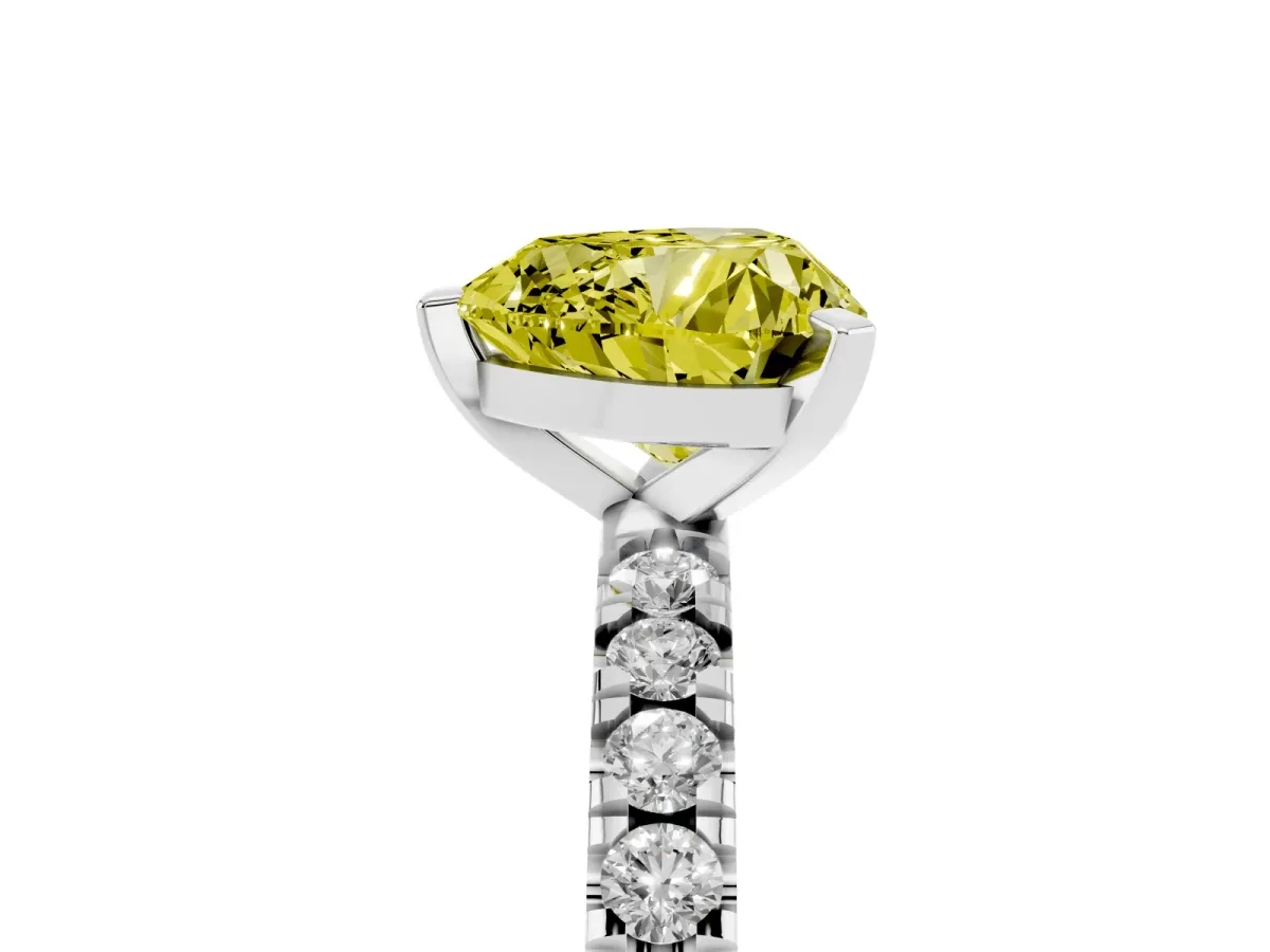 Fancy Yellow Heart Cut Diamond Pavé Band Solitaire with Four-Prong Setting Silver