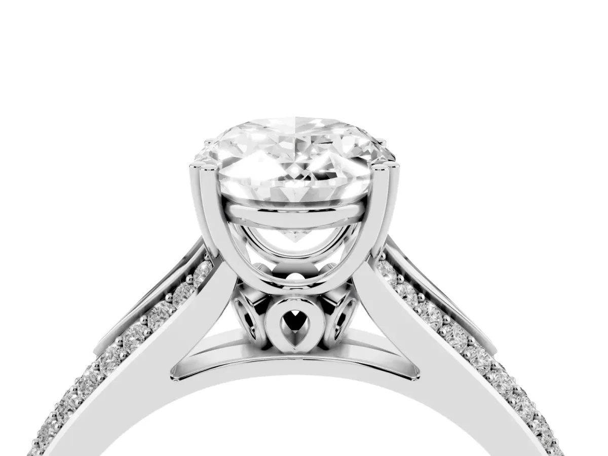 Oval Cut Diamond Split Shank Engagement Ring with Pavé Band White gold