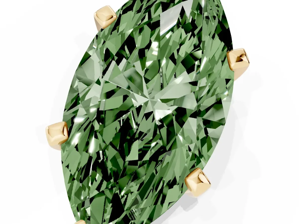Fancy Green Marquise Cut Diamond Solitaire Ring with Prong Setting and Classic Band Yellow gold
