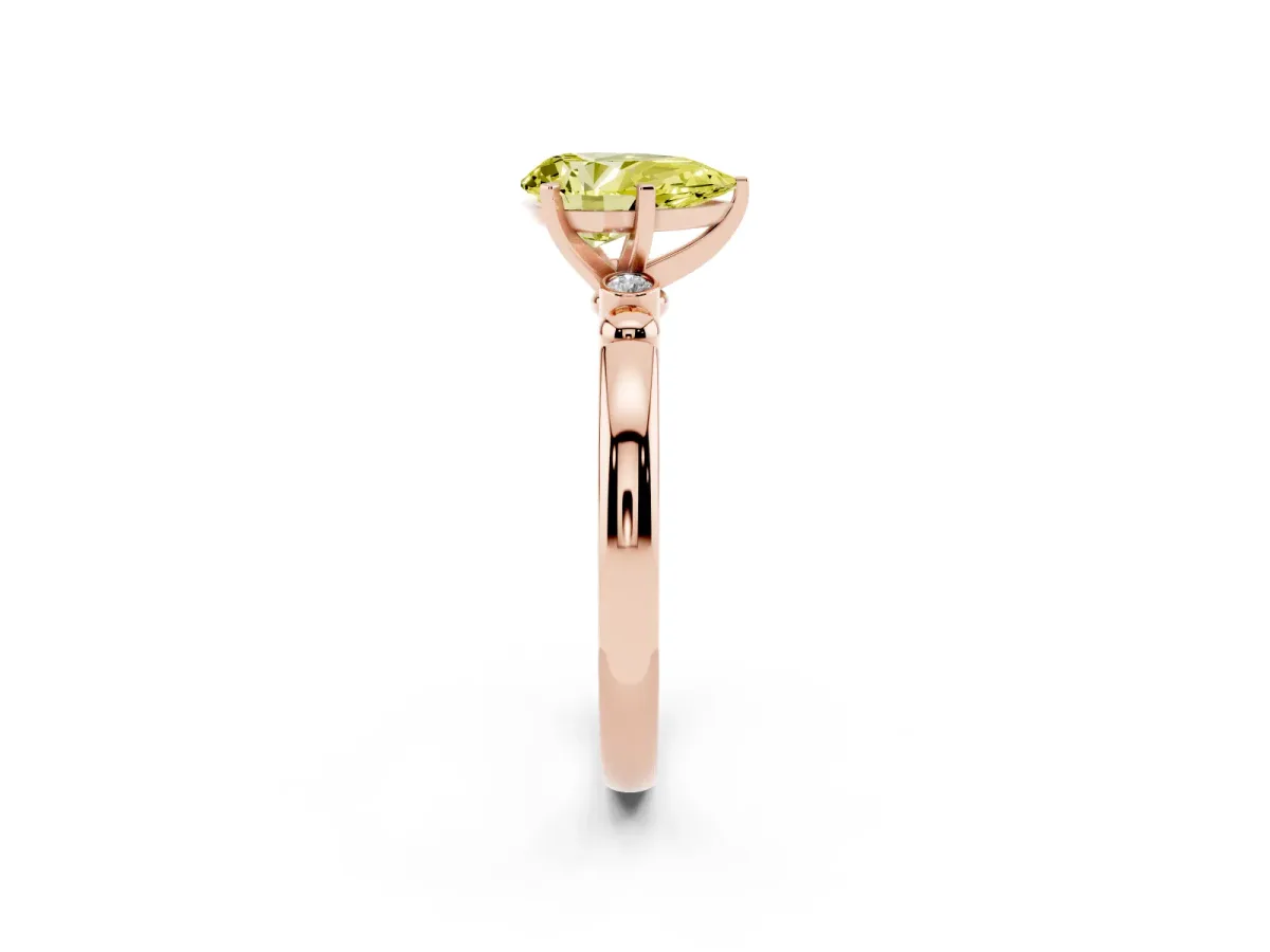 Fancy Yellow Pear Cut Solitaire Beaded Band with Four-Prong Setting Rose gold