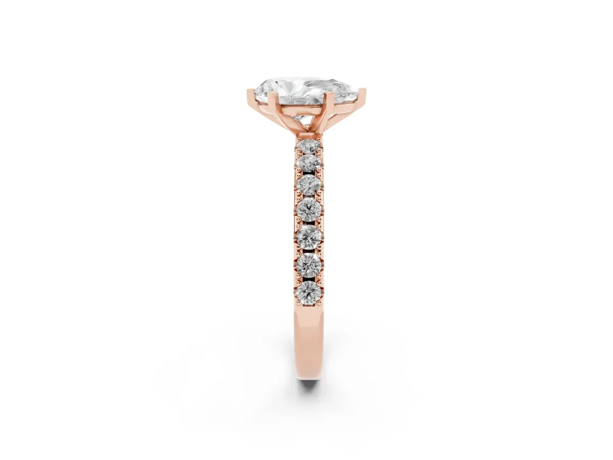 Pear Cut Diamond Solitaire Pavé Band with Four-Prong Setting Rose gold