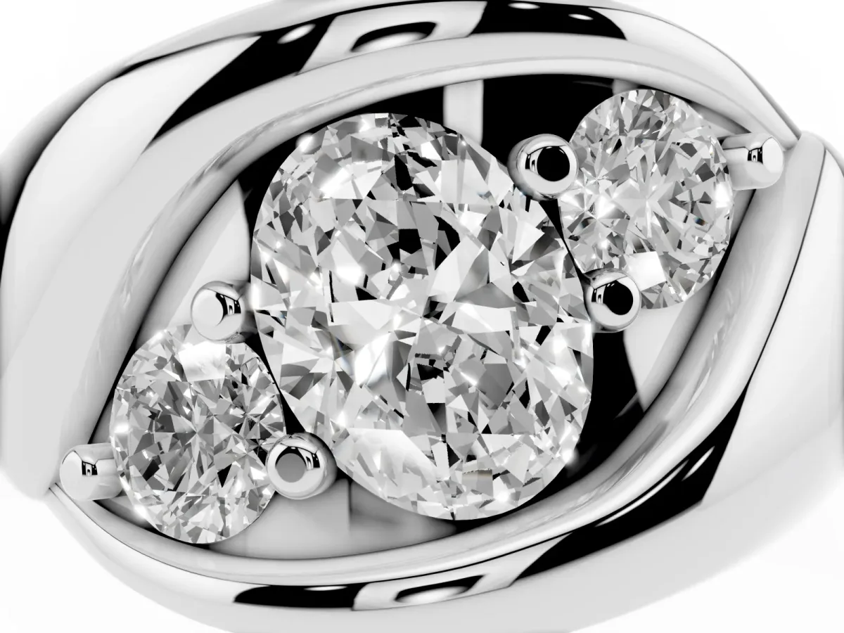 Channel Set Oval Cut Diamond Crossover Band Silver