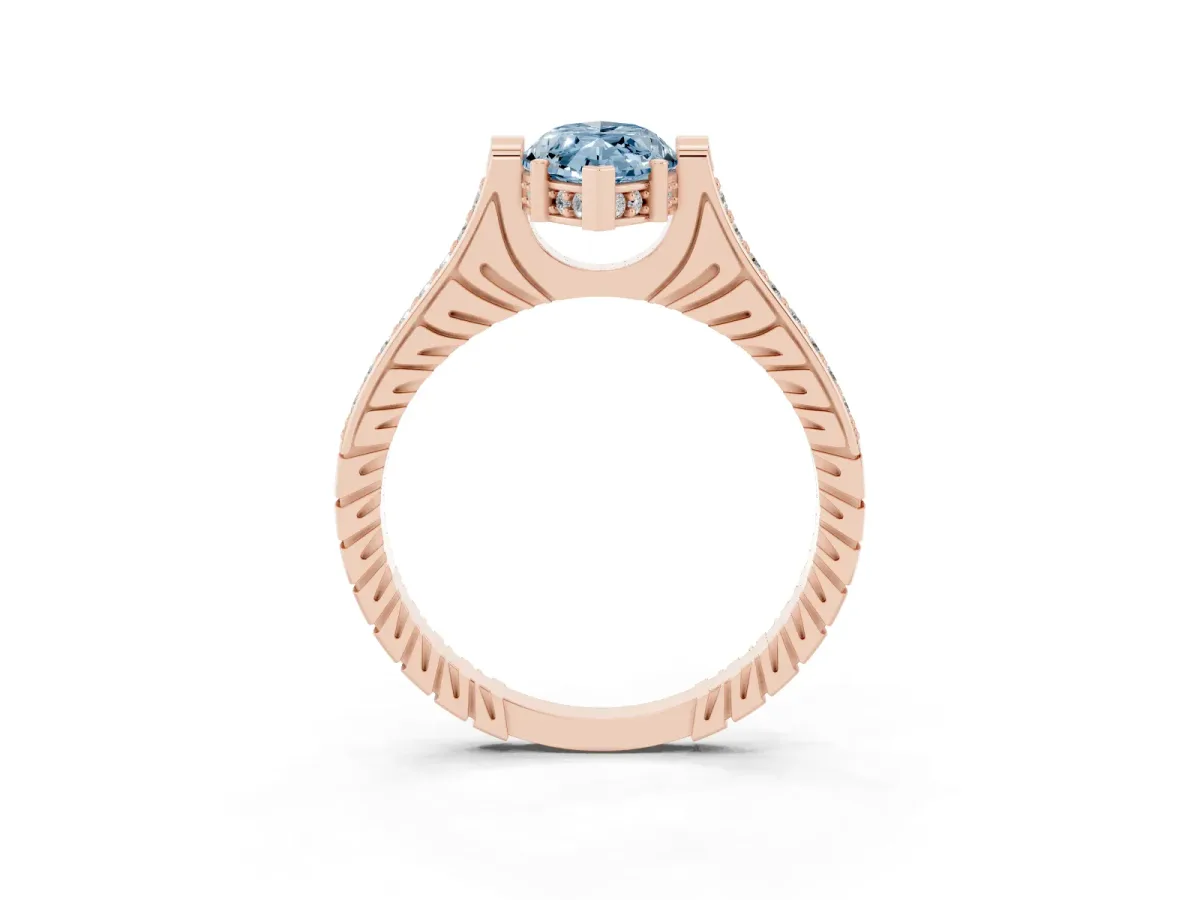 Fancy Blue Marquise Cut Solitaire Diamond Ring with Channel Set Band and Bezel Prong Setting Rose gold