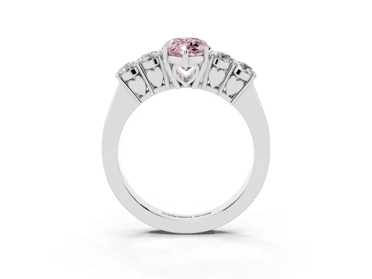 Fancy Pink Marquise Cut Cut Diamond Five-Stone Prong Set White Gold Ring Silver