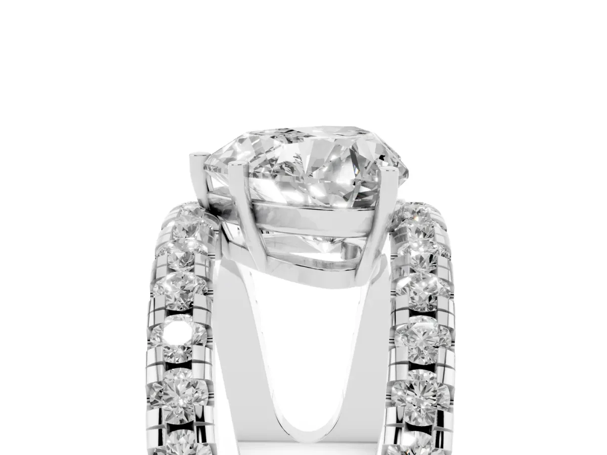 Heart Cut Solitaire Split Shank Pave Diamond Ring Silver