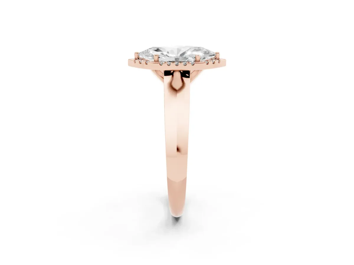 Marquise Cut Halo Diamond Ring with Cathedral Band and Four-Prong Setting Rose gold