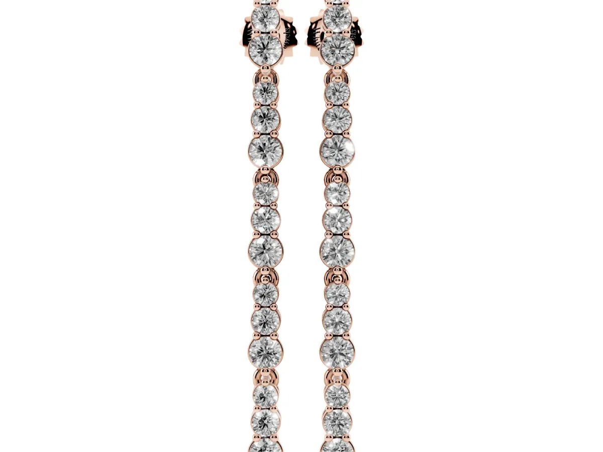 Round Diamond Graduated Dangle Earrings Rose gold