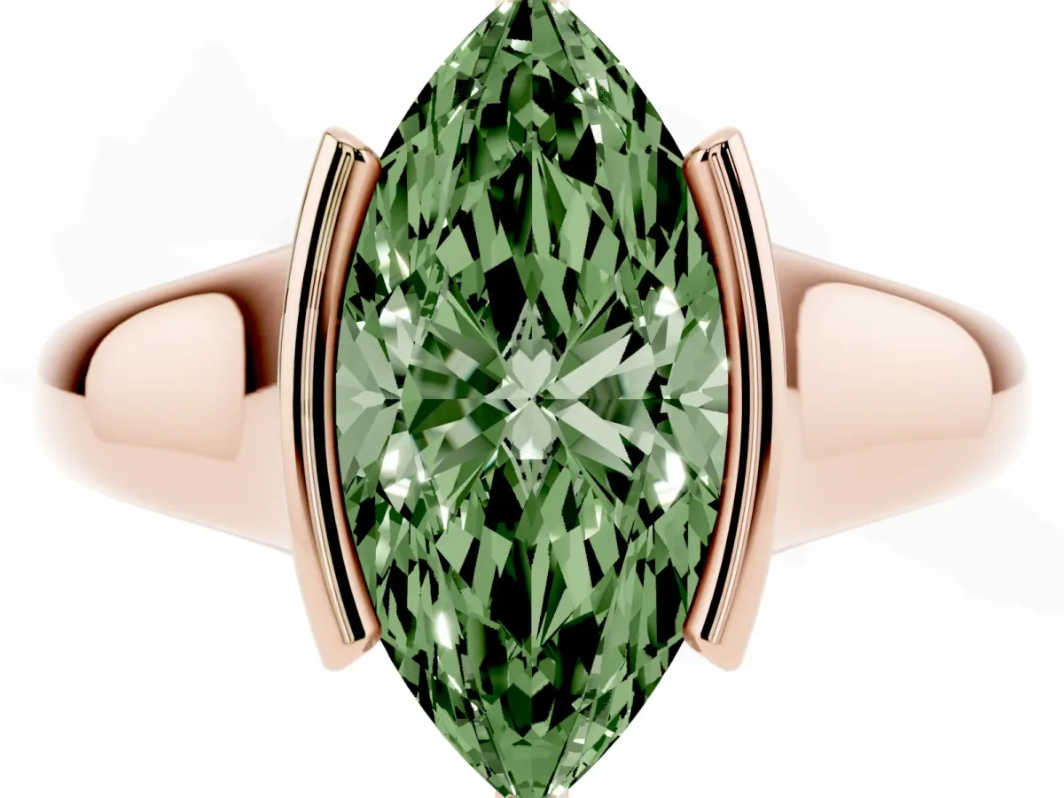 Fancy Green Marquise Cut Solitaire Tension Set Diamond Ring with Split Shank Band Rose gold