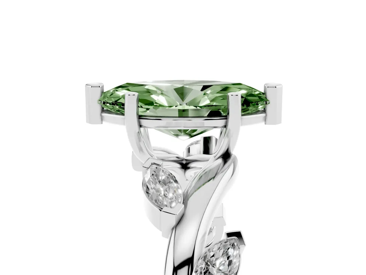 Fancy Green Marquise Cut Solitaire Twisted Band Marquise Accent Prong Setting Ring Silver