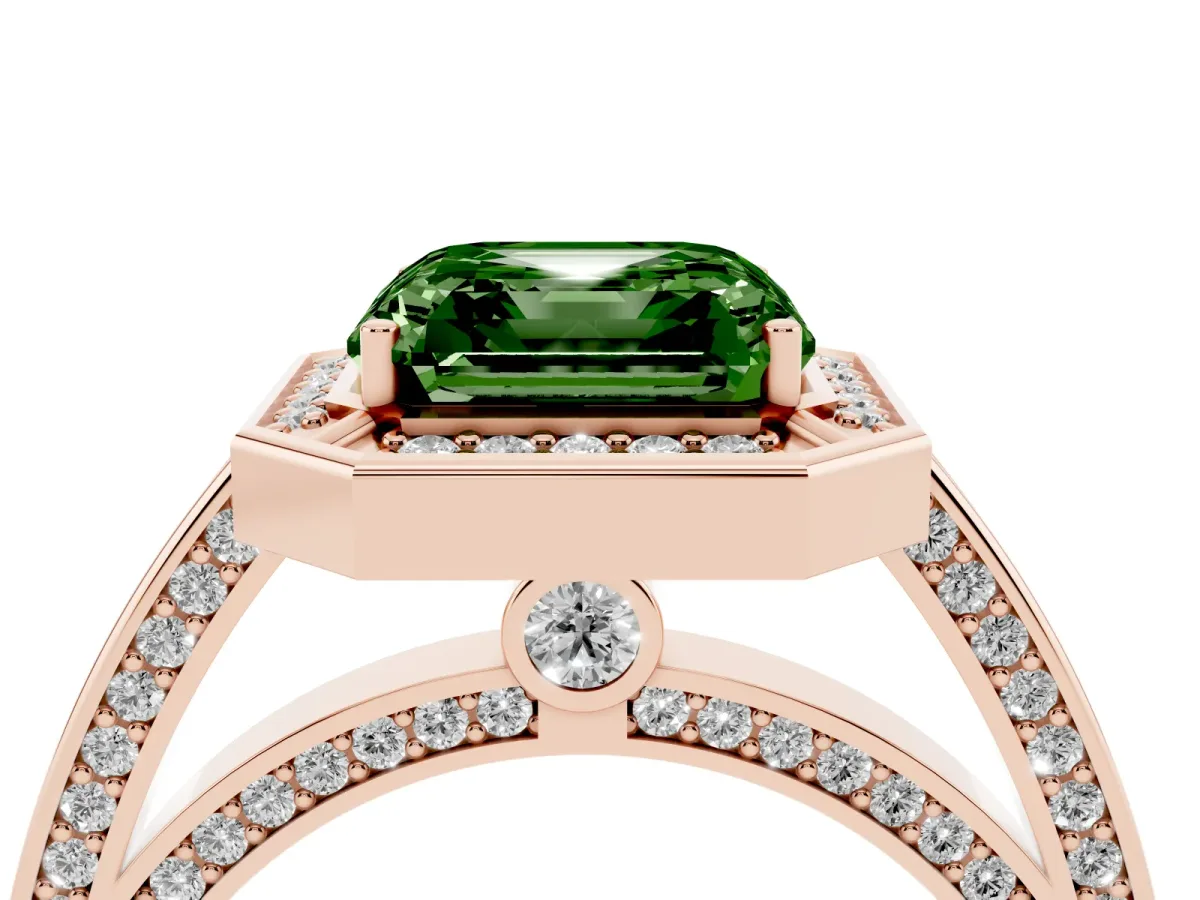 Fancy Green Asscher Cut Cut Halo Pave Split Shank Prong Setting Ring Rose gold
