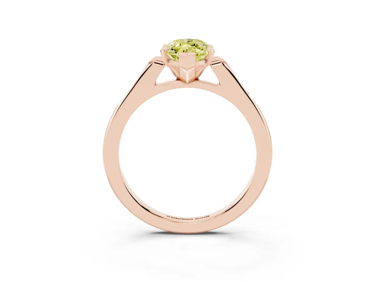 Fancy Yellow Marquise Cut Diamond Solitaire Ring with Channel Set Round Band and Prong Setting Rose gold