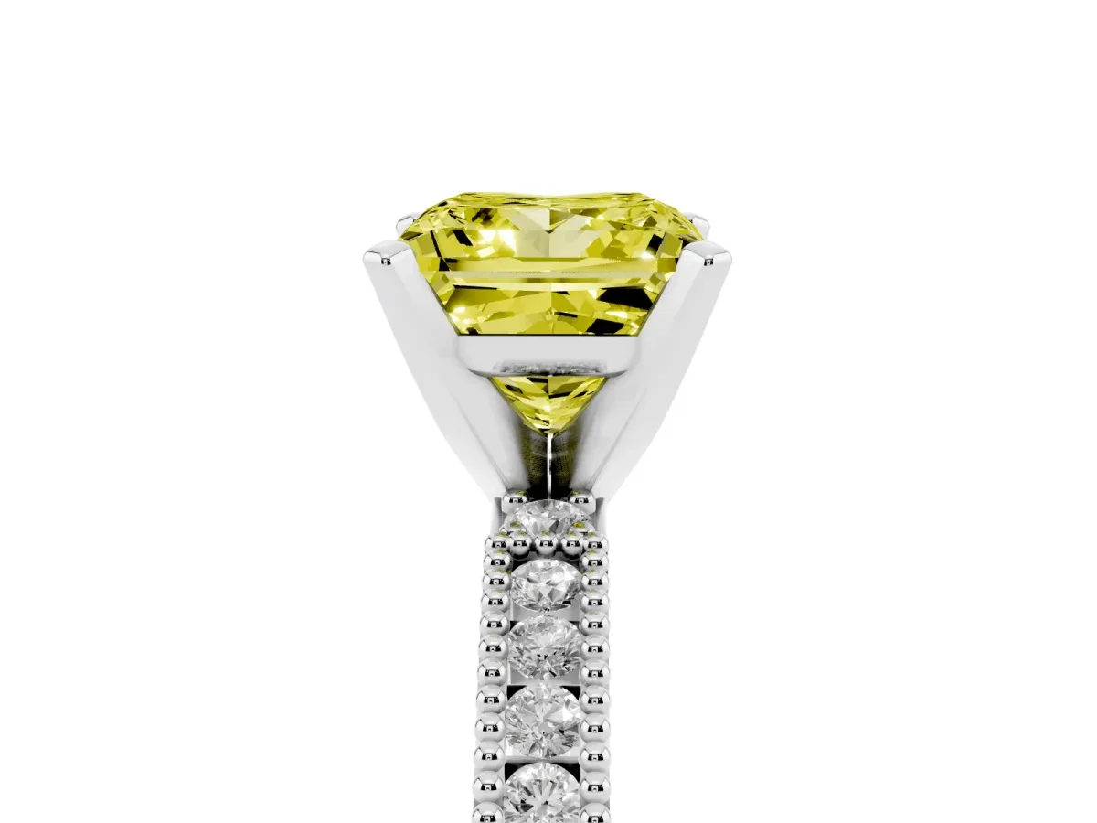 Fancy Yellow Princess Cut Solitaire with Pavé Band and Four-Prong Setting Silver