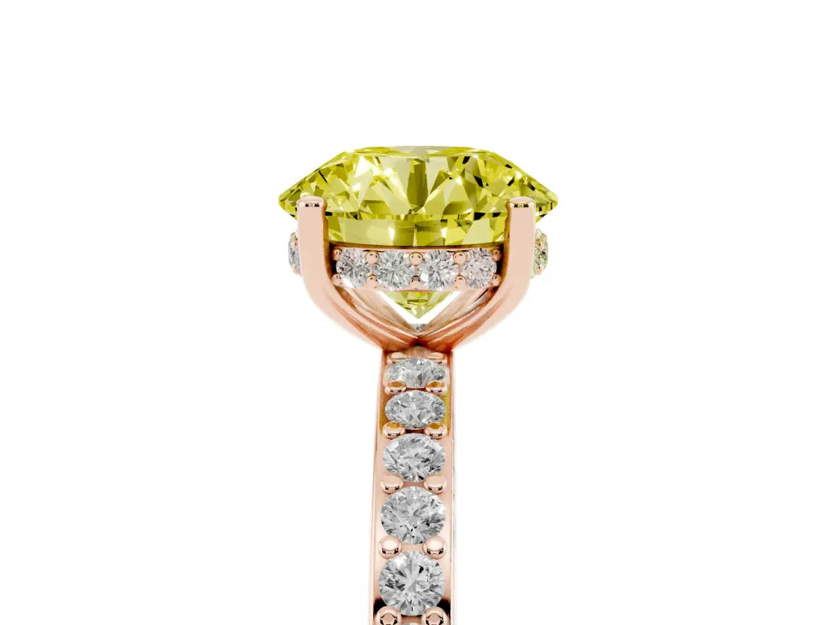 Fancy Yellow Round Cut Cut Diamond Pavé Band Ring with Four-Prong Setting Rose gold