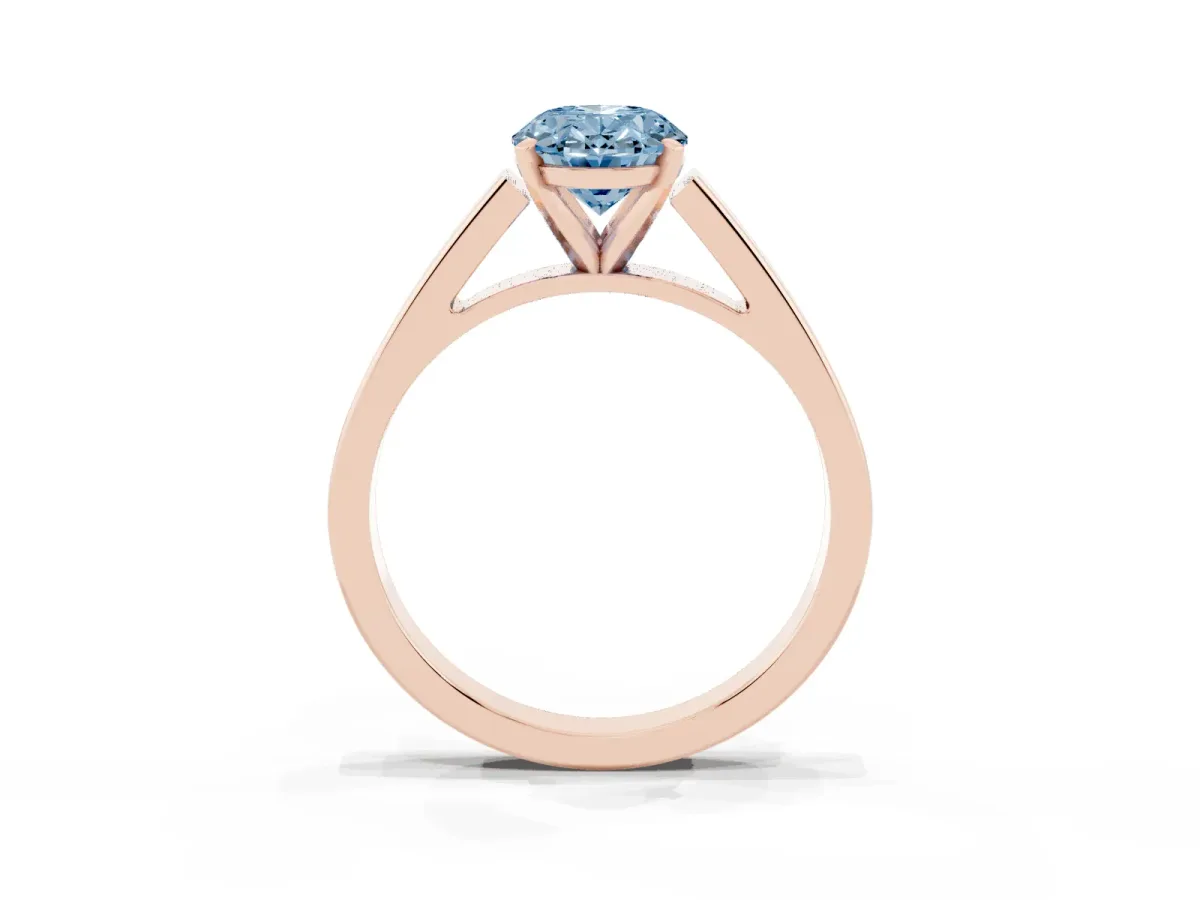 Fancy Blue Oval Cut Solitaire Engagement Ring with Four-Prong Setting and Tapered Band Rose gold
