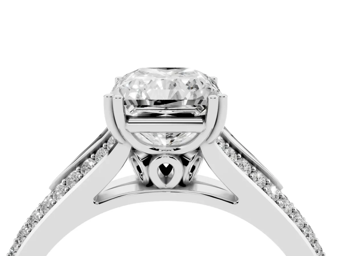 Radiant Cut Diamond Split Shank Engagement Ring with Pavé Band White gold