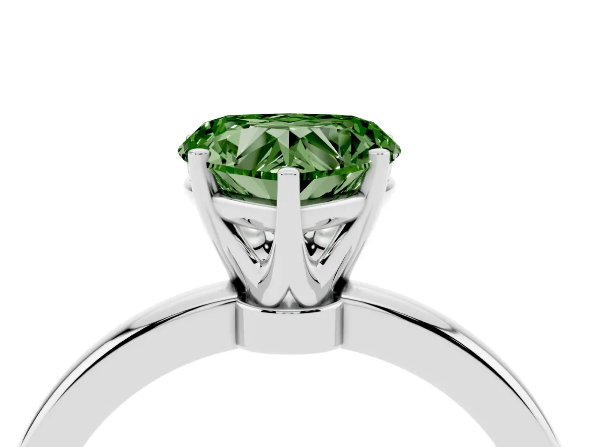 Fancy Green Heart Cut Solitaire Diamond Ring with Six-Prong Setting on a Classic Band Silver