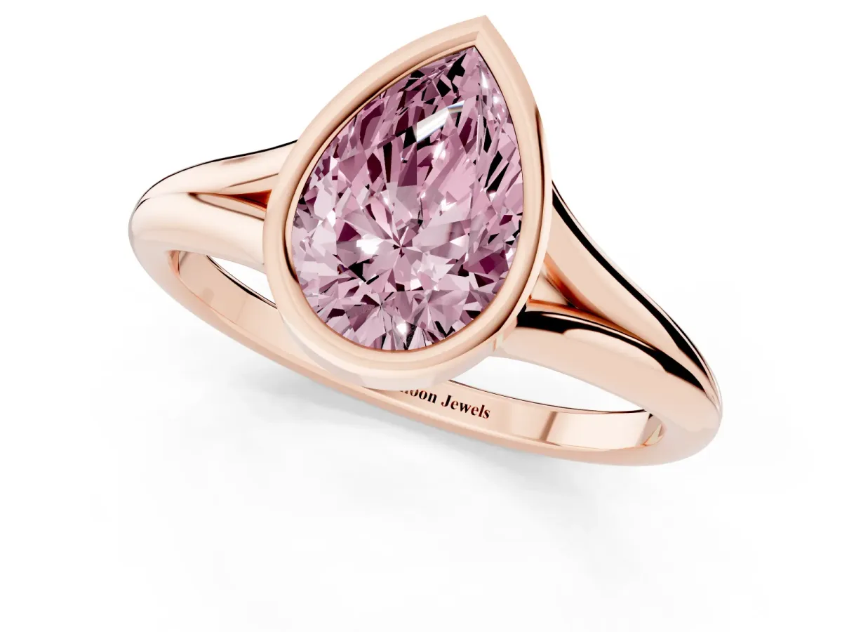 Fancy Pink Bezel Set Pear Cut Cut Solitaire Ring with Tapered Band Rose gold