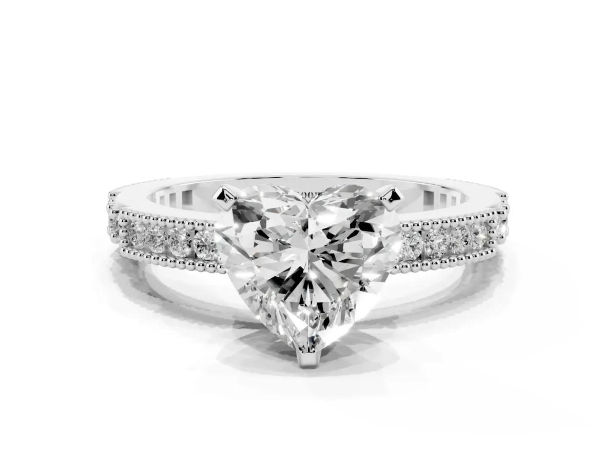 Heart Cut Solitaire with Pavé Band and Four-Prong Setting Silver
