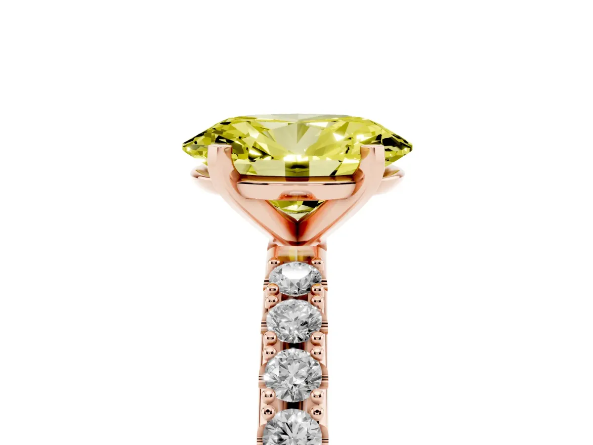 Fancy Yellow Oval Cut Diamond Solitaire Pavé Band with Four-Prong Setting Rose gold
