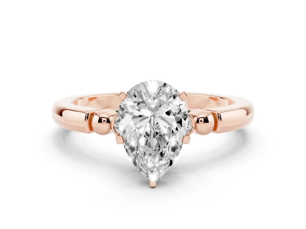 Pear Cut Solitaire Beaded Band with Four-Prong Setting Rose gold