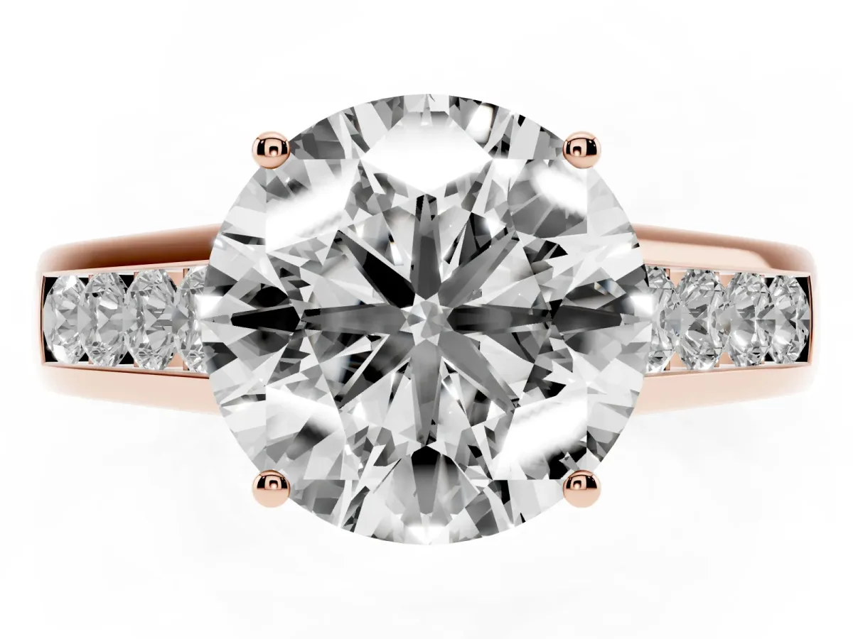Round Cut Brilliant Channel-Set Solitaire Ring with Four-Prong Setting Rose gold