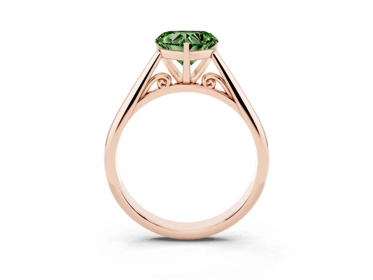 Fancy Green Heart Cut Diamond Solitaire Engagement Ring with Cathedral Setting and Four-Prong Mount Rose gold