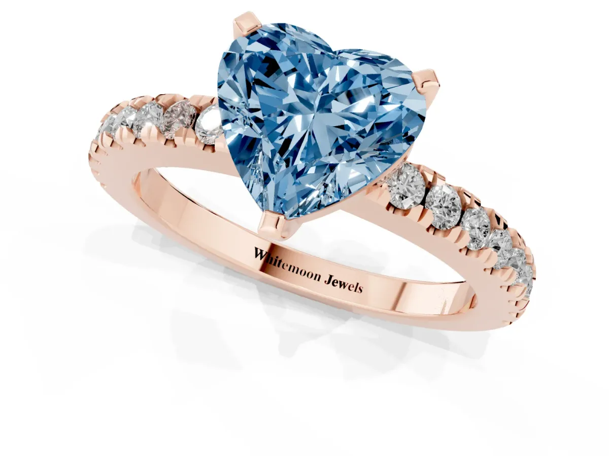 Fancy Blue Heart Cut Solitaire Diamond with Pavé Band and Four-Prong Setting Rose gold