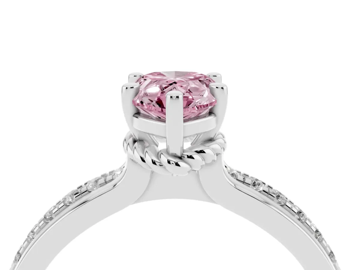 Fancy Pink Pear Cut Solitaire Diamond Ring with Channel Set Band and Six-Prong Setting Silver