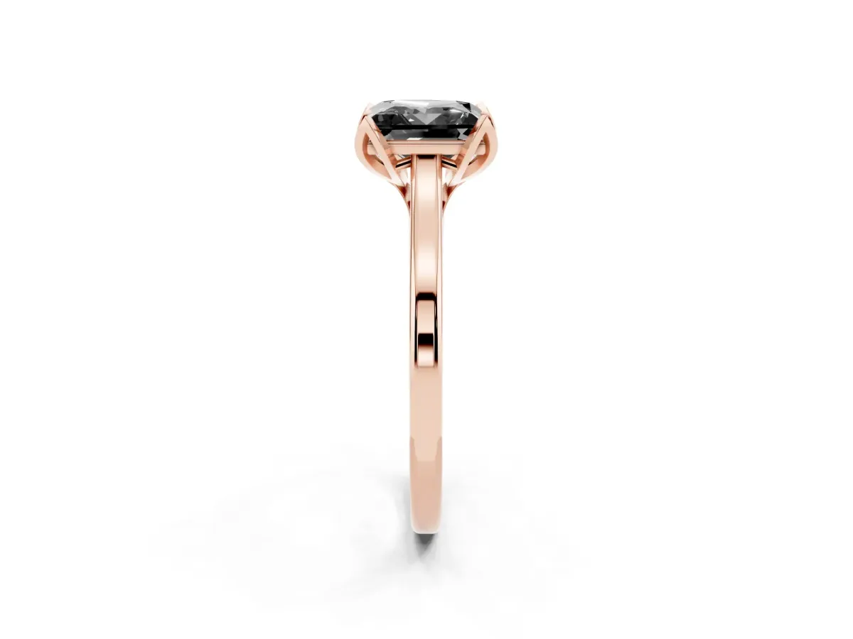 Fancy Black Princess Cut Diamond Solitaire Ring with Flower Prong Setting and Classic Band Rose gold