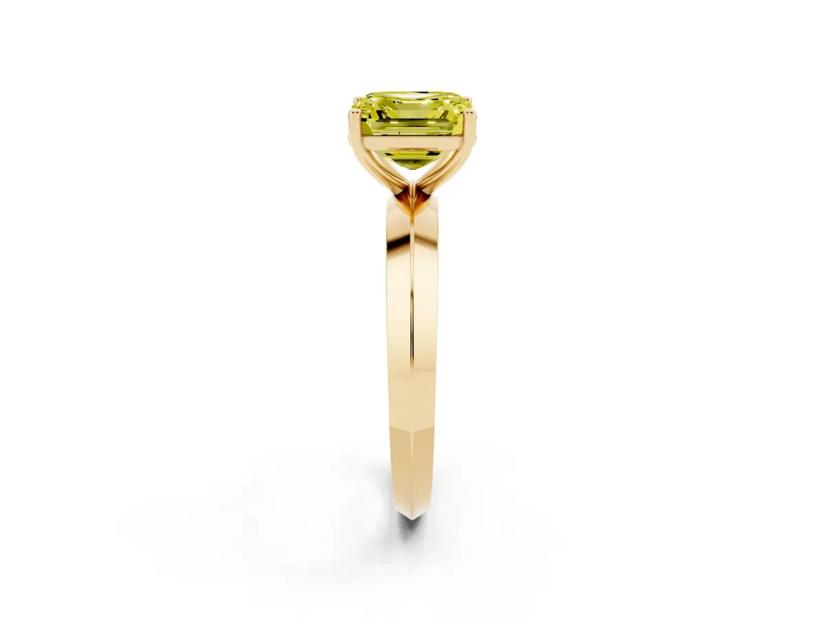 Fancy Yellow Asscher Cut Cut Solitaire Engagement Ring with Flat Band and Four-Prong Setting Yellow gold