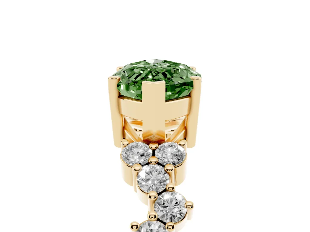 Fancy Green Marquise Cut Diamond Scattered Round Accent Ring with Prong Setting Yellow gold